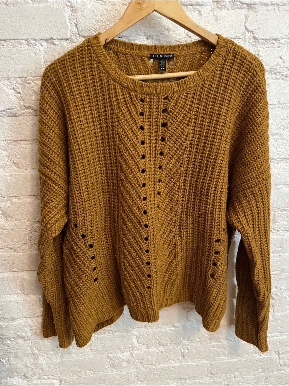 Eileen Fisher Mustard Cashmere + Wool Knit Crewneck Sweater